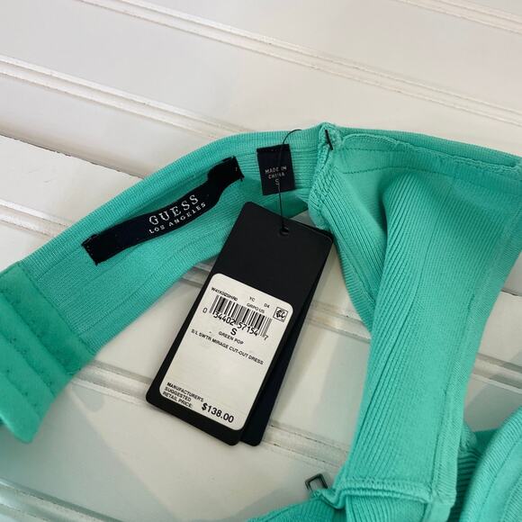 NWT Guess Green Scuba  Ruffled Hem Cut Out Mini Dress Size S - Picture 6 of 8